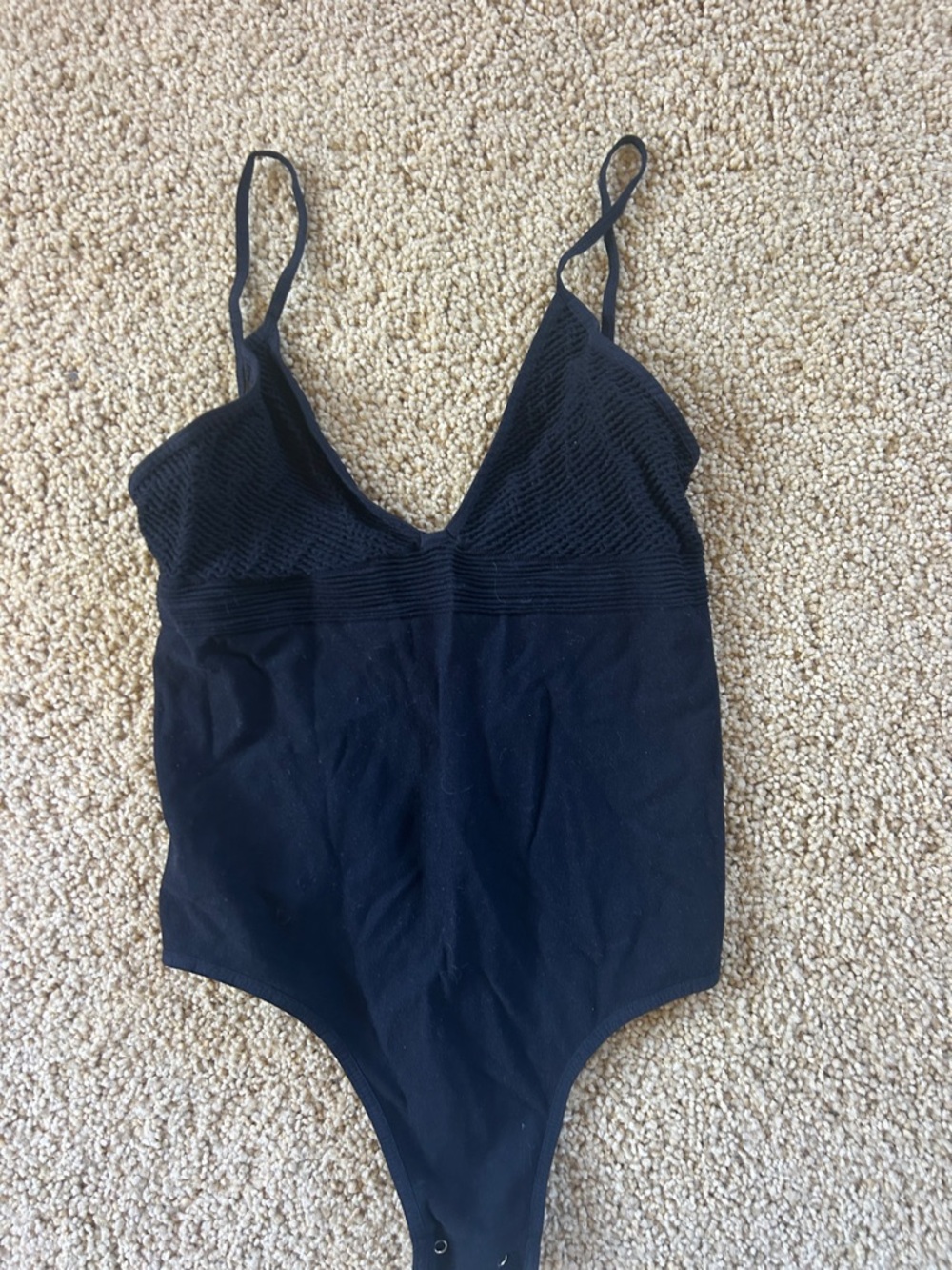 Free People Black Textured V-Neck Bodysuit